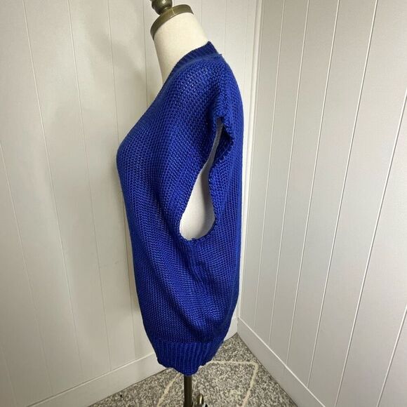 Vintage Collage Women’s Medium Blue Oversized Knit Vest Jacket - Picture 7 of 10
